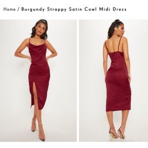 Burgundy Satin Midi Dress
